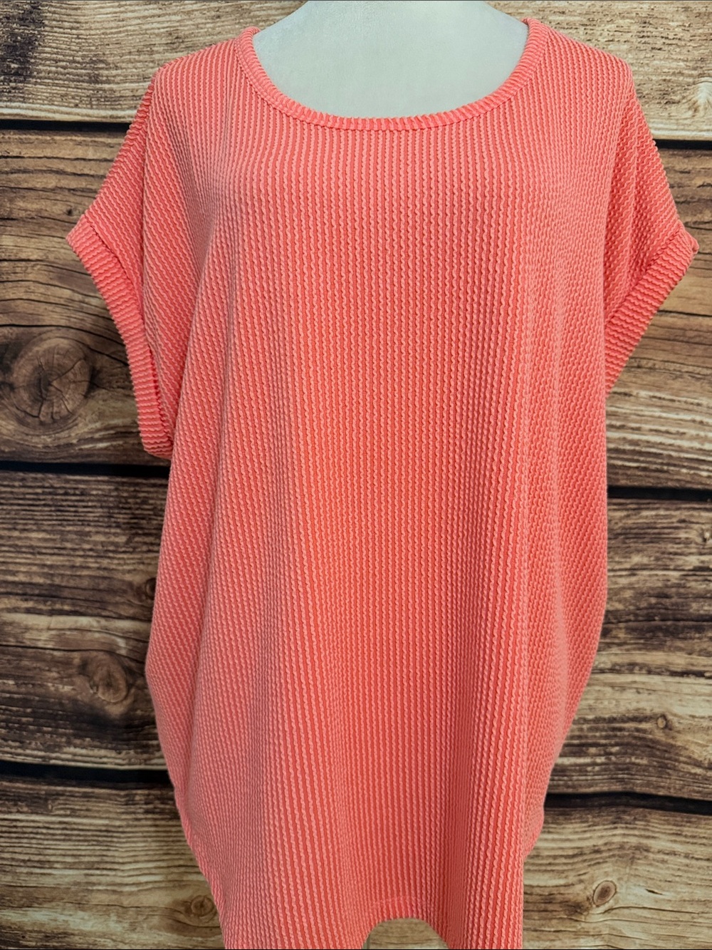 Coral Ribbed Knit Tunic Top